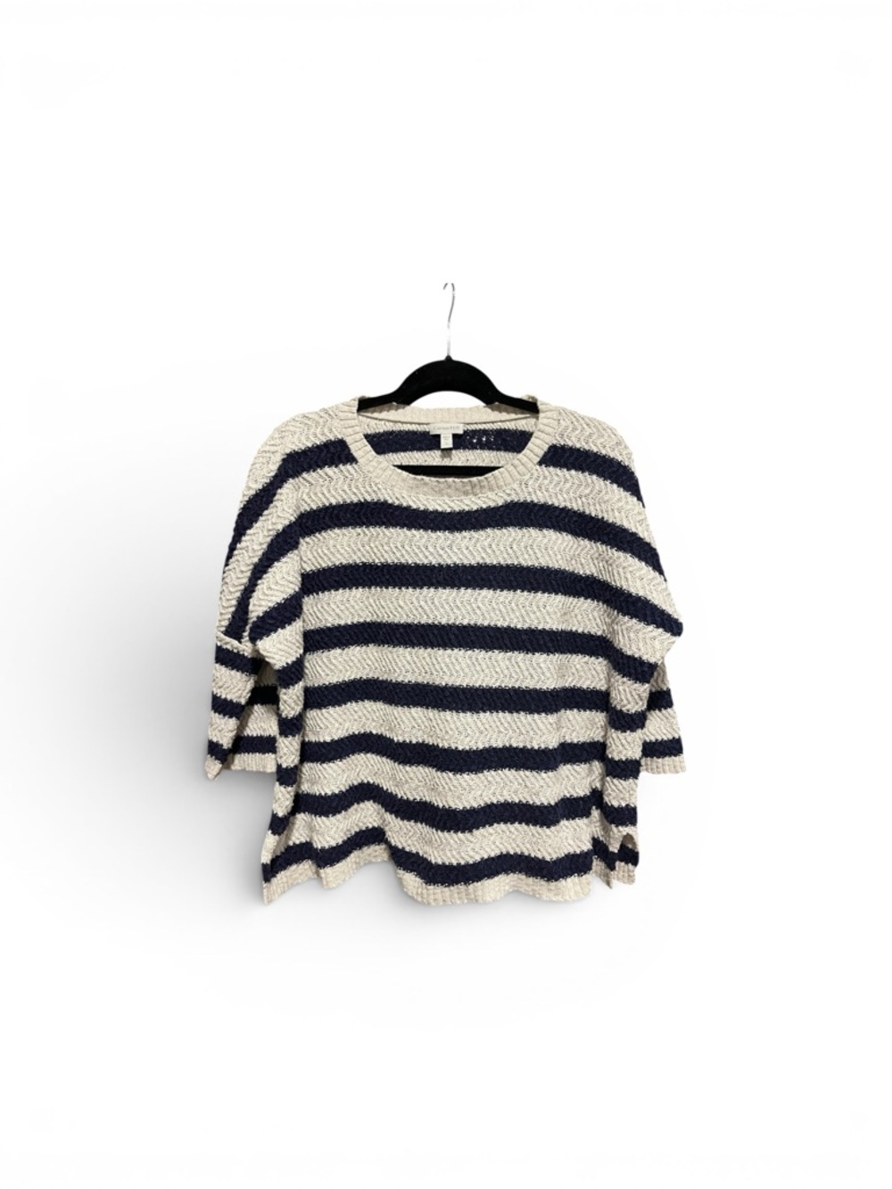 Garnet Hill Navy & Cream Striped Scoopneck Pullover